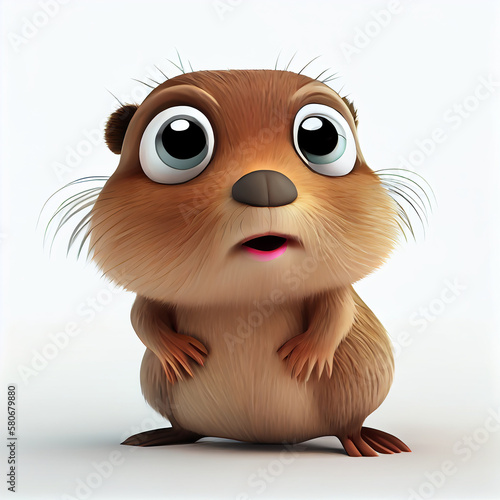 Adorable cartoon baby Beaver character isolated on white background. Generative AI