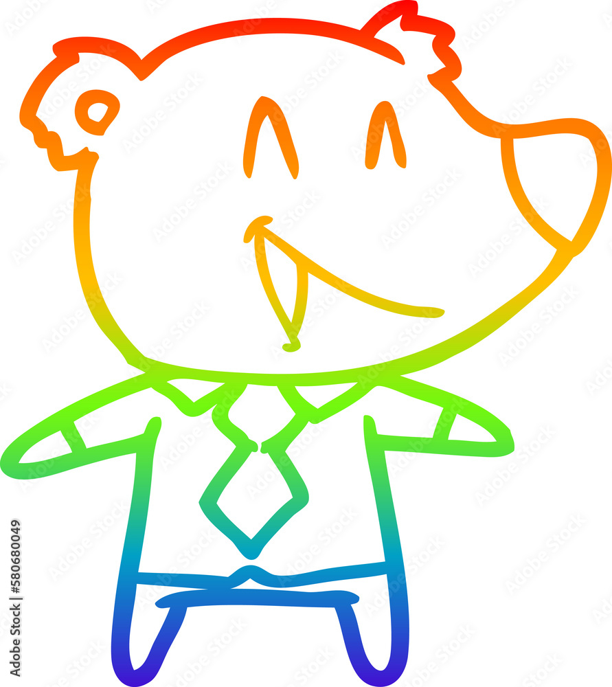 rainbow gradient line drawing cartoon bear in shirt and tie rainbow gradient line drawing cartoon bear in shirt and tie