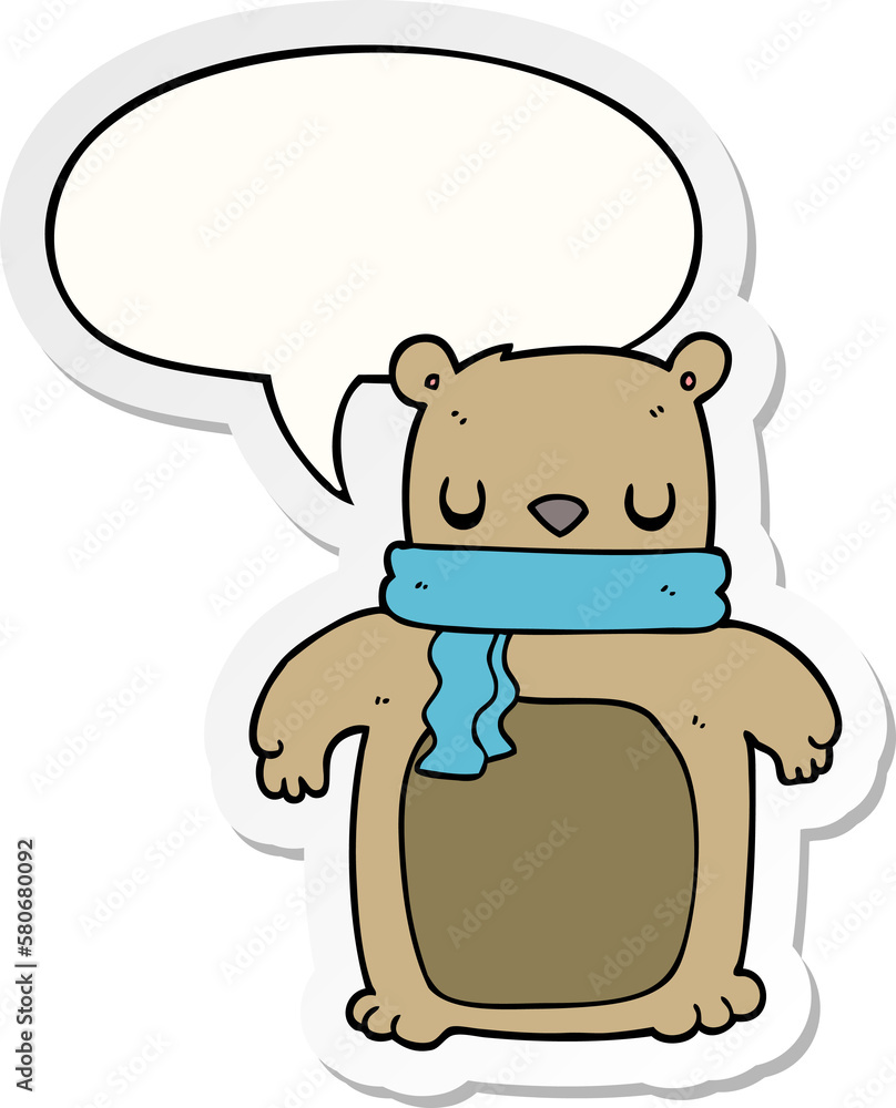 cartoon bear and scarf and speech bubble sticker cartoon bear and scarf and speech bubble sticker