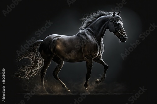silhouette of an Arab horse on a dark background. Generative AI © AkuAku