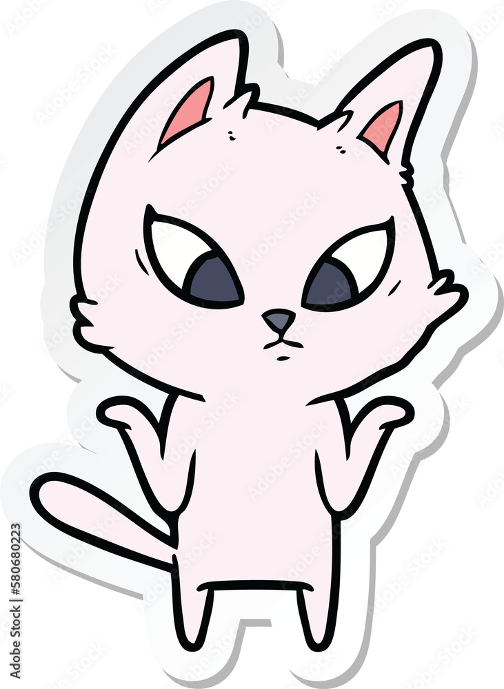 Fototapeta premium sticker of a confused cartoon cat shrugging shoulders