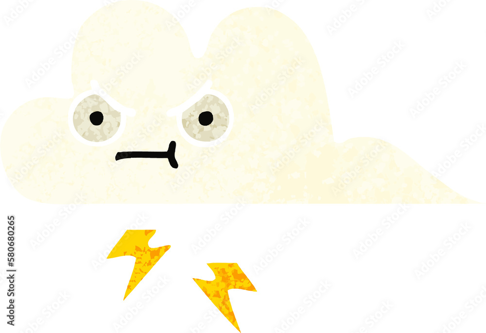 retro illustration style cartoon thunder cloud retro illustration style cartoon thunder cloud