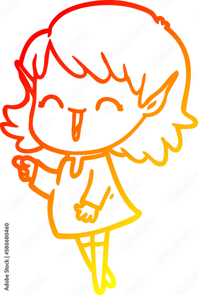 warm gradient line drawing cartoon elf girl warm gradient line drawing cartoon elf girl