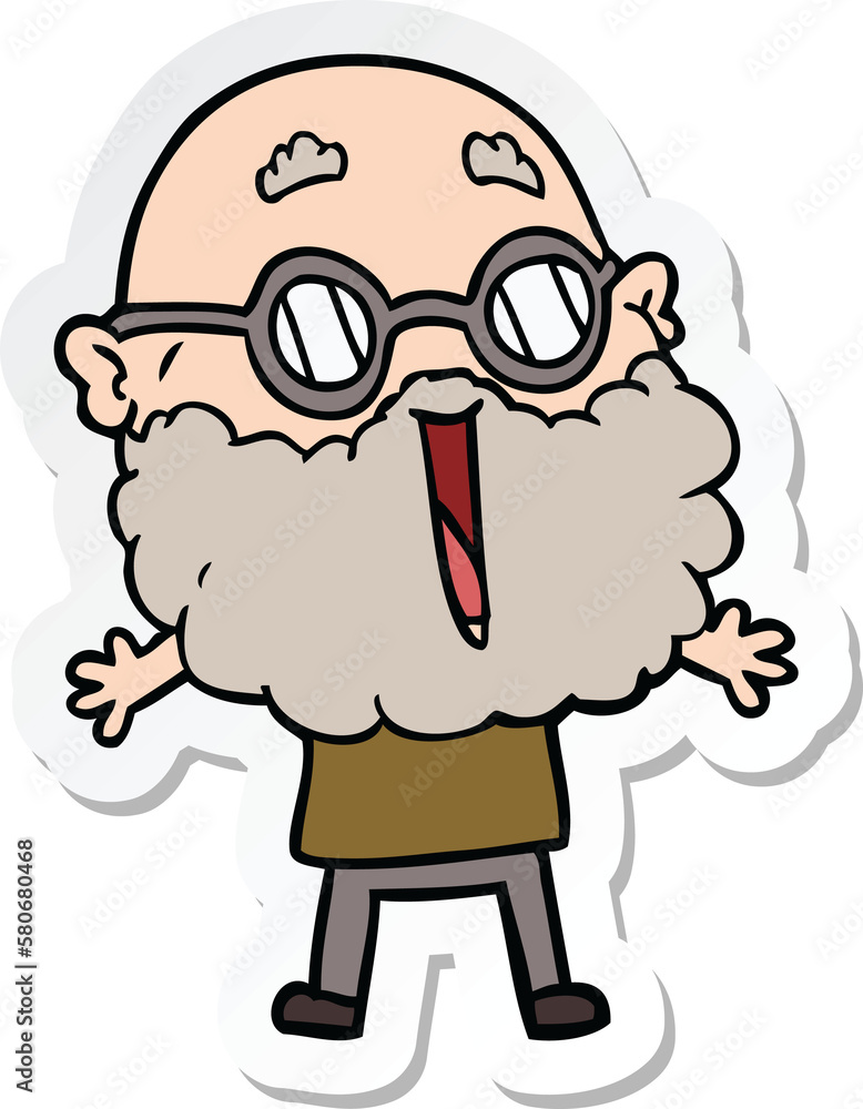 sticker of a cartoon joyful man with beard