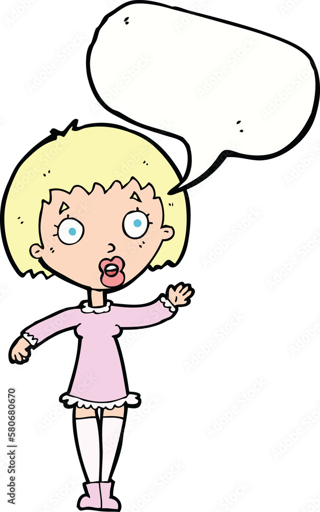 cartoon waving woman with speech bubble cartoon waving woman with speech bubble