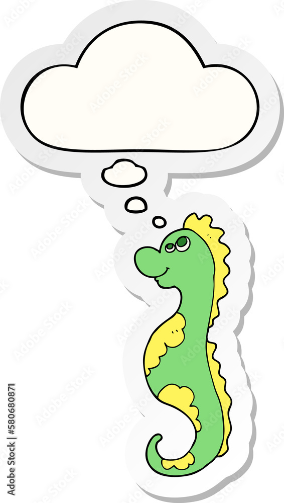 cartoon sea horse and thought bubble as a printed sticker cartoon sea horse and thought bubble as a printed sticker