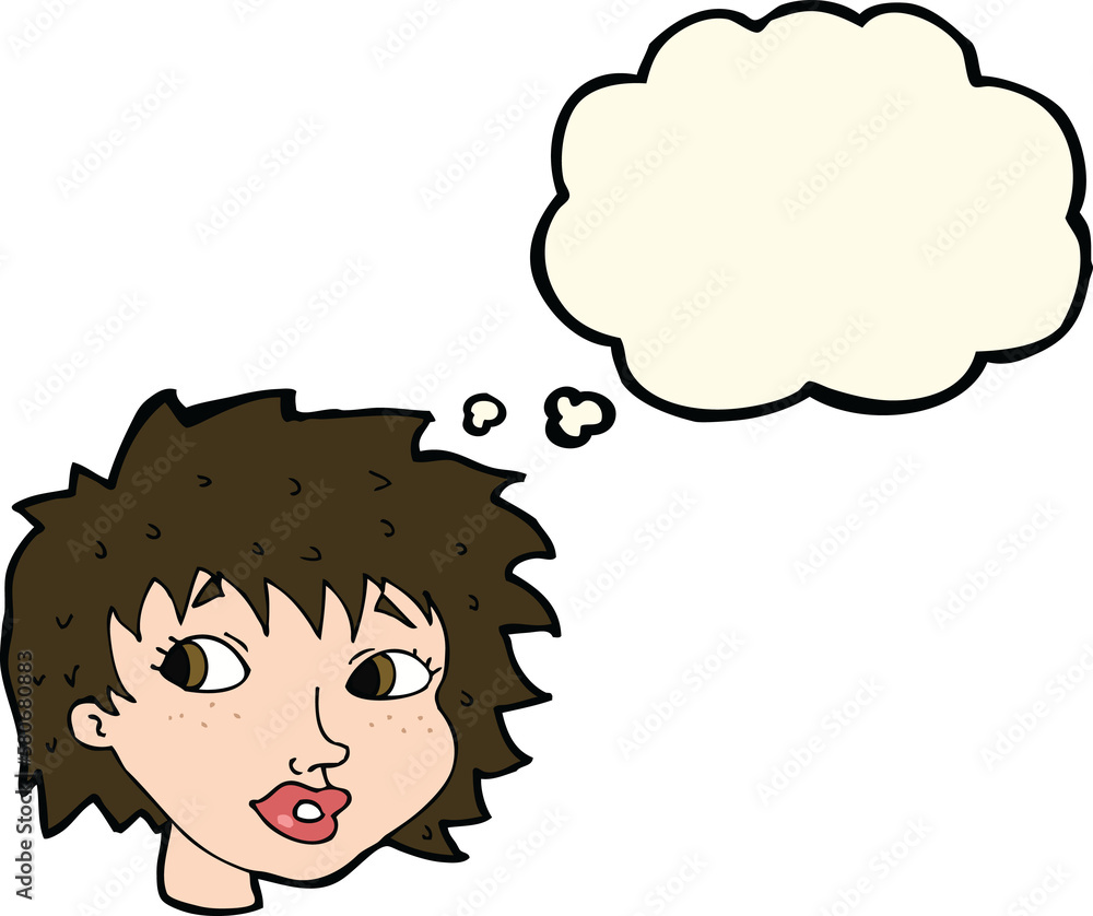 cartoon surprised woman with thought bubble cartoon surprised woman with thought bubble
