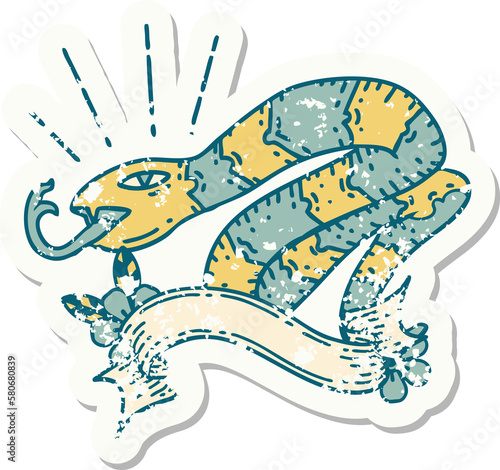 grunge sticker of tattoo style hissing snake