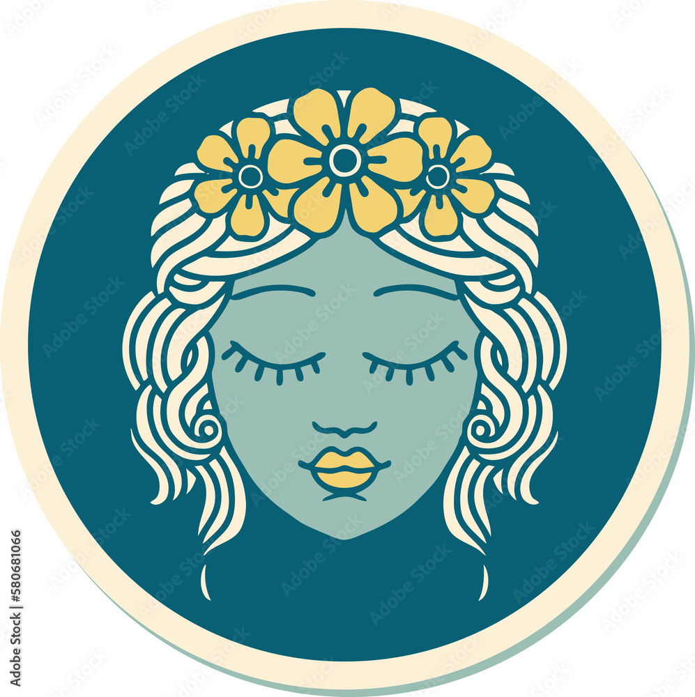 tattoo style sticker of a maidens face tattoo style sticker of a maidens face
