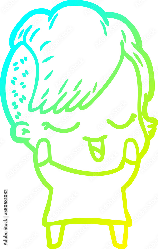 cold gradient line drawing happy cartoon girl cold gradient line drawing happy cartoon girl