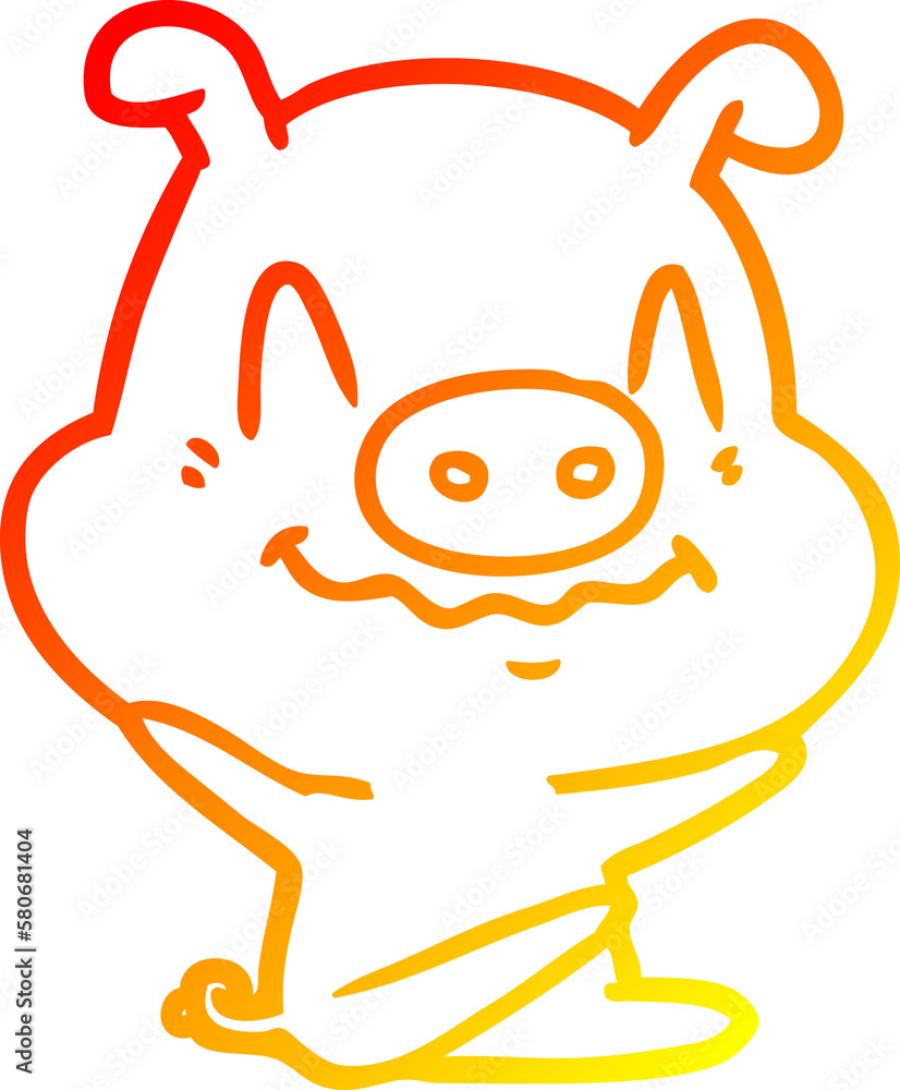 warm gradient line drawing nervous cartoon pig sitting warm gradient line drawing nervous cartoon pig sitting
