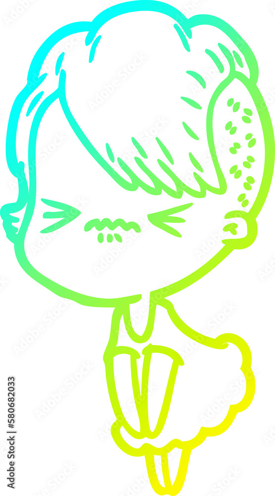 cold gradient line drawing cartoon annoyed hipster girl cold gradient line drawing cartoon annoyed hipster girl