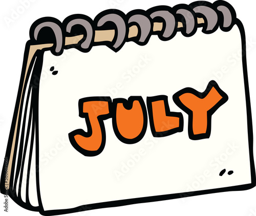 cartoon doodle calendar showing month of july