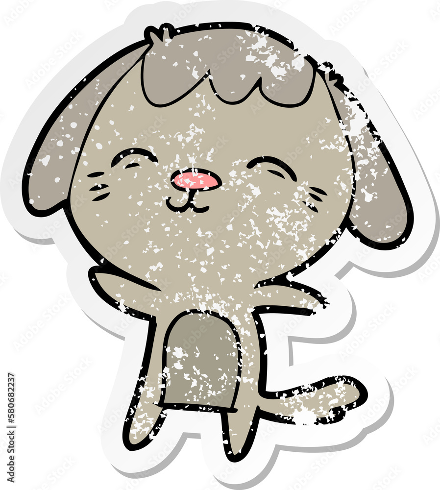Obraz premium distressed sticker of a happy cartoon dog