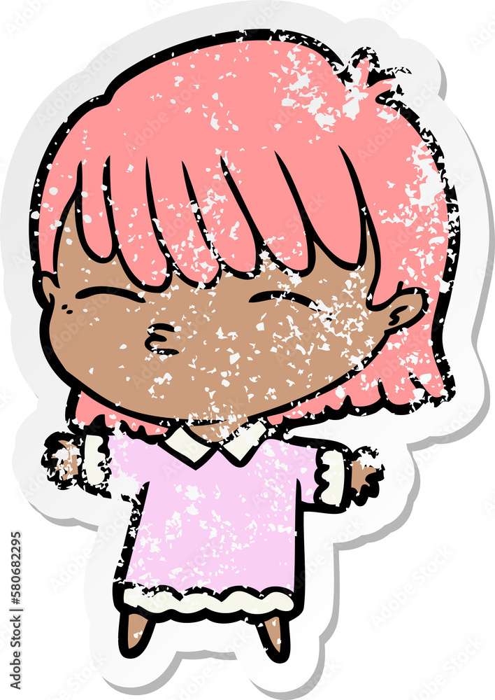 distressed sticker of a cartoon woman distressed sticker of a cartoon woman