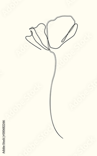 Poppy flower line art. Minimalist contour drawing. One line artwork.
