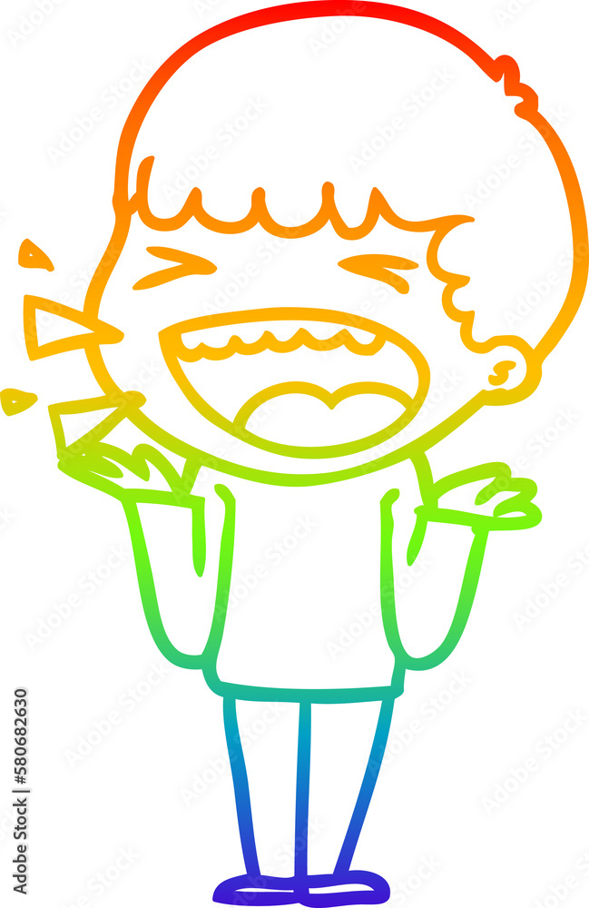 Obraz premium rainbow gradient line drawing cartoon laughing man