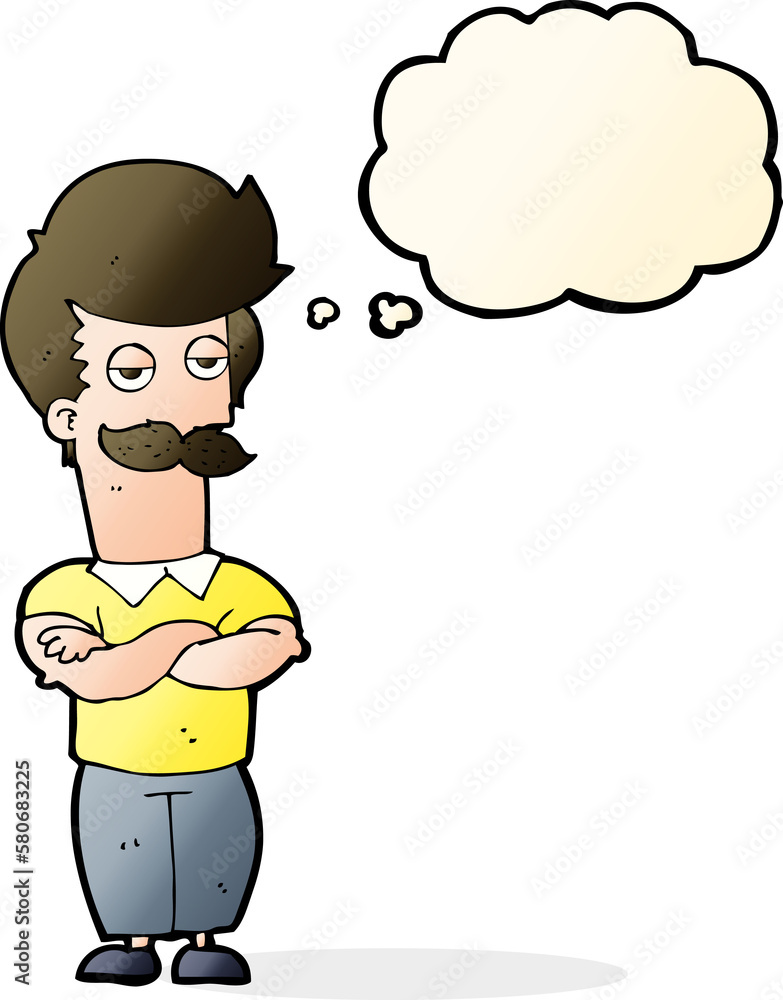 cartoon mustache muscle man with thought bubble cartoon mustache muscle man with thought bubble