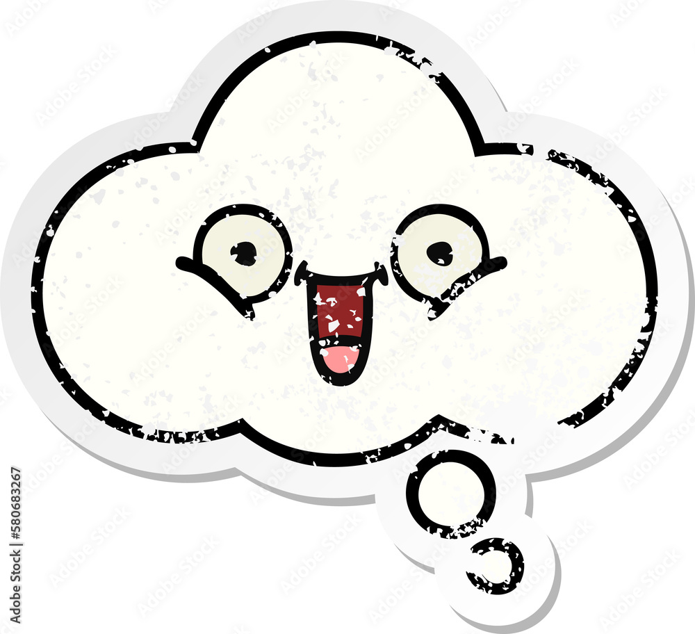 distressed sticker of a cute cartoon thought bubble distressed sticker of a cute cartoon thought bubble