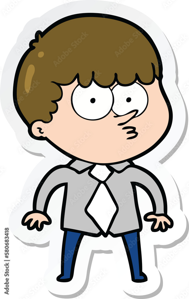 sticker of a cartoon nervous boy in shirt and tie sticker of a cartoon nervous boy in shirt and tie