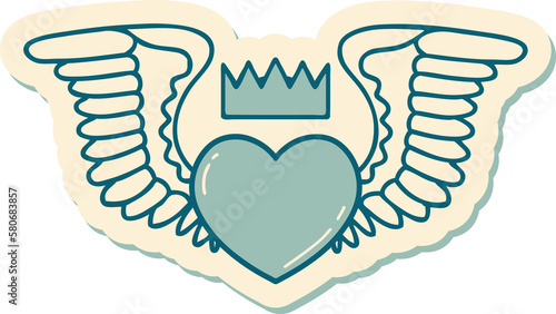 tattoo style sticker of a heart with wings © lineartestpilot