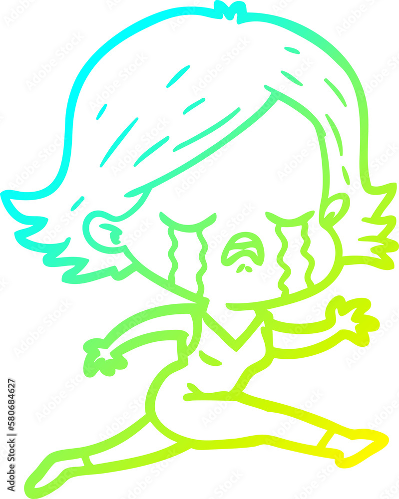 Obraz premium cold gradient line drawing cartoon girl crying whilst running