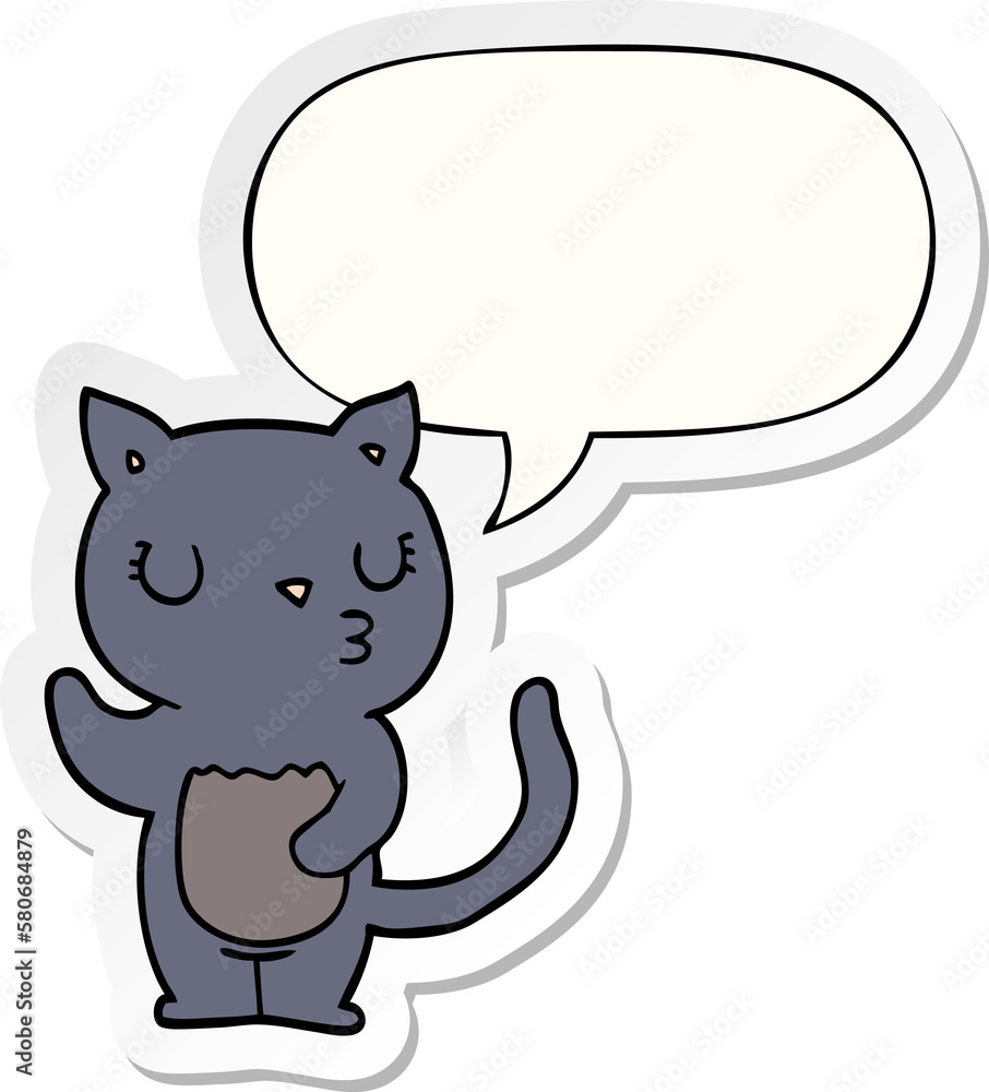 cute cartoon cat and speech bubble sticker cute cartoon cat and speech bubble sticker