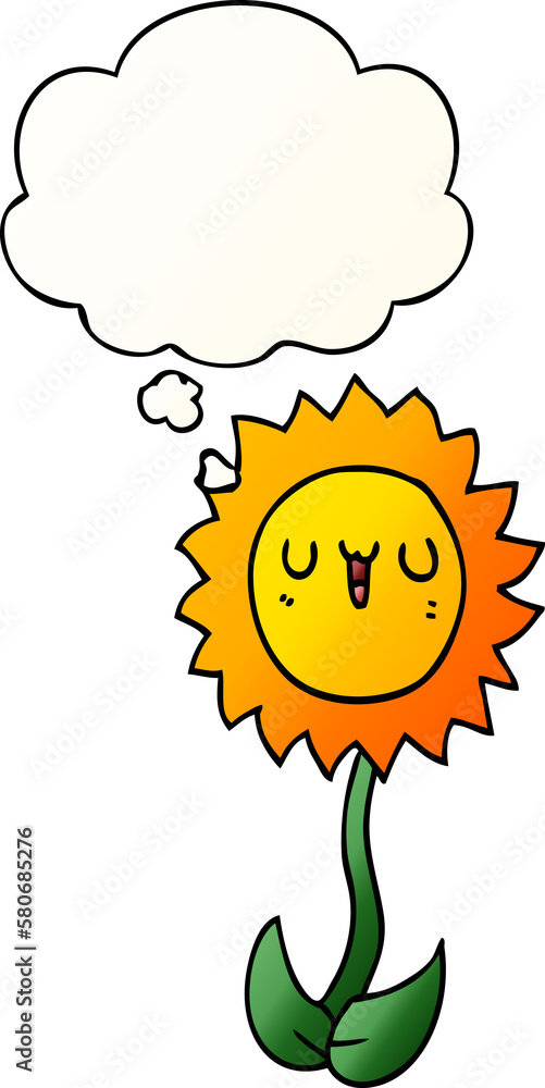 cartoon flower and thought bubble in smooth gradient style cartoon flower and thought bubble in smooth gradient style