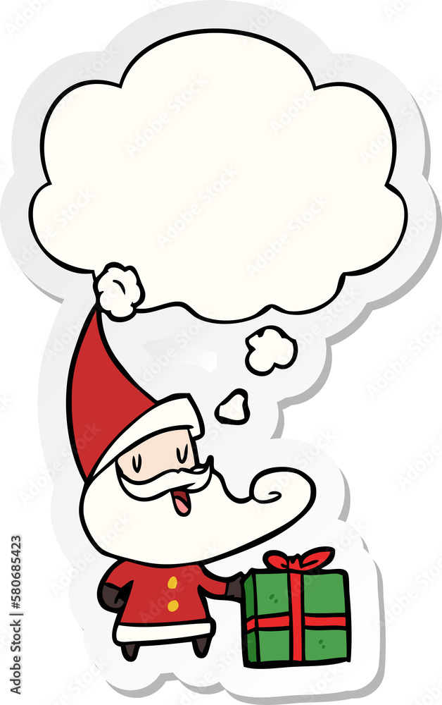 cartoon santa claus and thought bubble as a printed sticker cartoon santa claus and thought bubble as a printed sticker