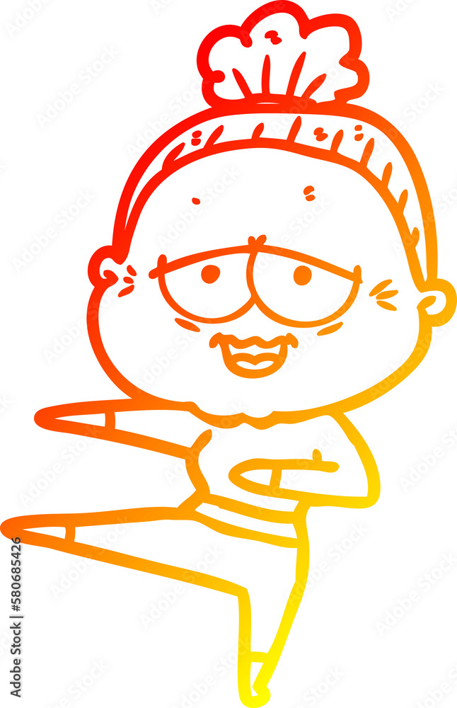 warm gradient line drawing cartoon happy old lady warm gradient line drawing cartoon happy old lady