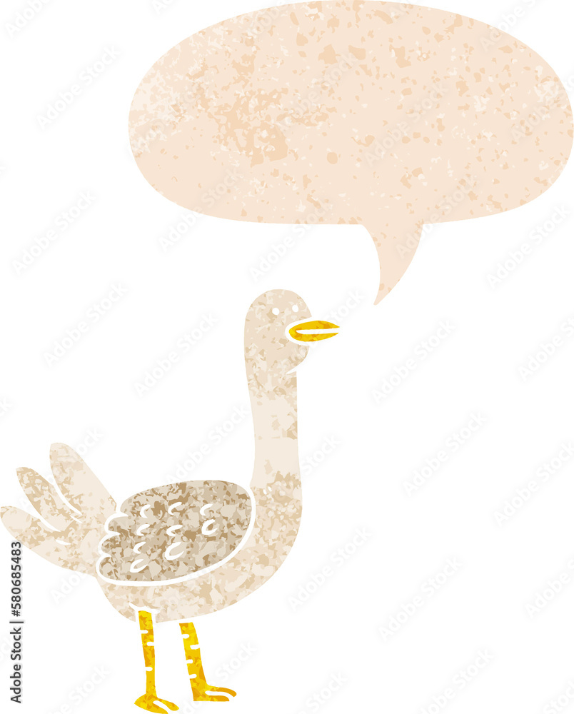 cartoon bird and speech bubble in retro textured style cartoon bird and speech bubble in retro textured style