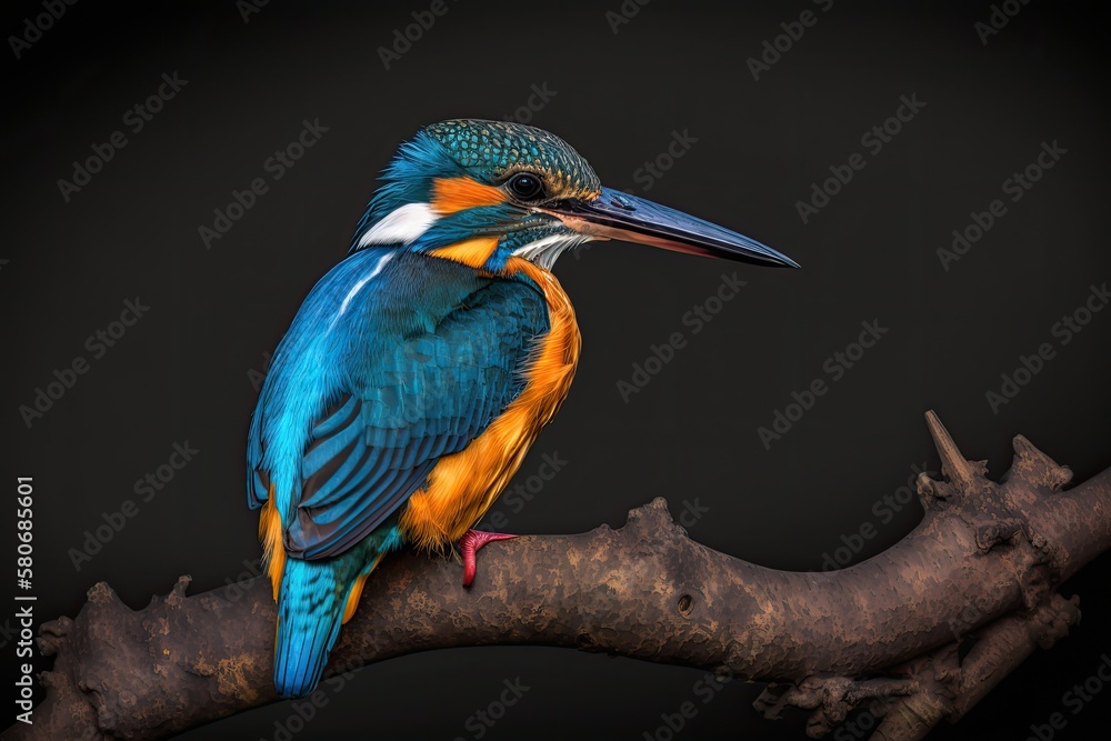 Obraz premium The common kingfisher, or Alcedo, is a small, colorful bird that sits on a branch at Bandhavgarh National Park Forest in Madhya Pradesh, India. Generative AI
