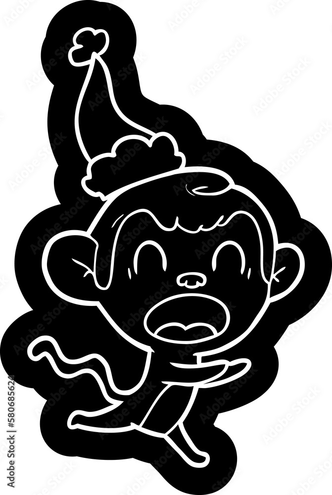 shouting cartoon icon of a monkey wearing santa hat