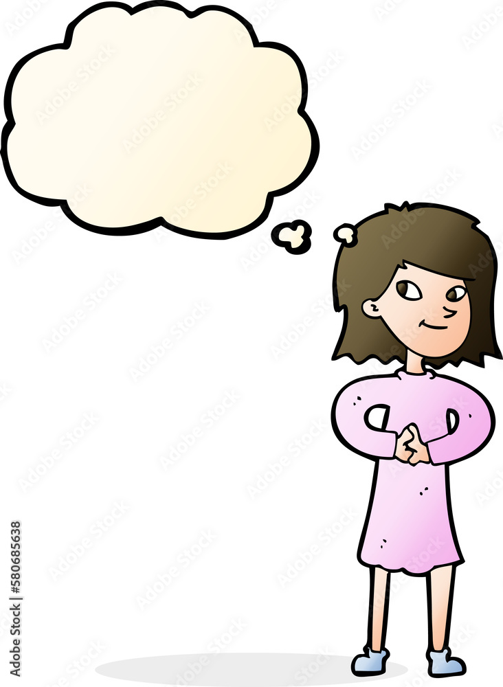 cartoon happy woman with thought bubble cartoon happy woman with thought bubble