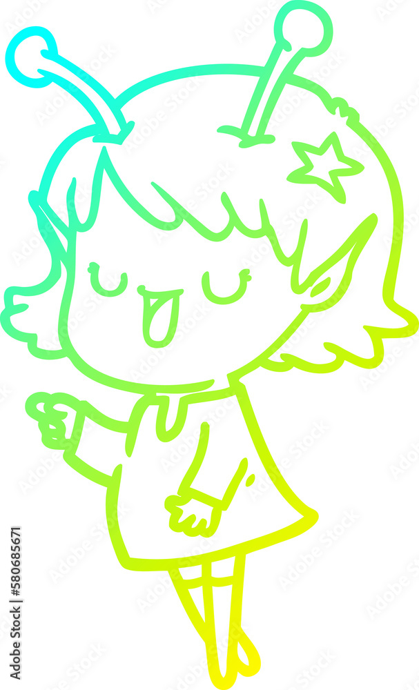 cold gradient line drawing happy alien girl cartoon cold gradient line drawing happy alien girl cartoon