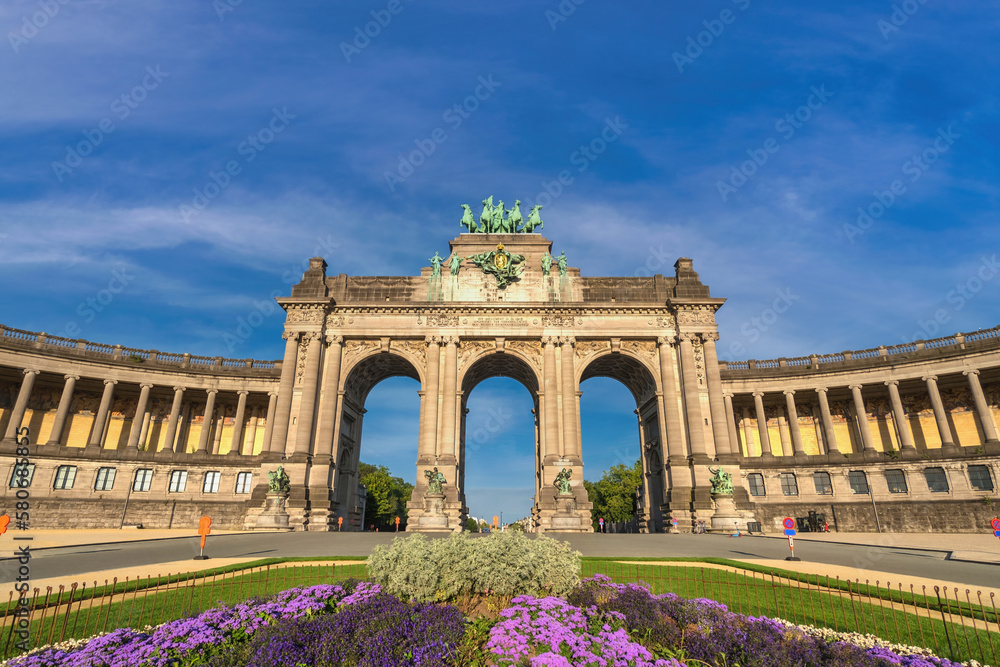 Brussels Belgium, city skyline at Arcade du Cinquantenaire of Brussels (Arc de Triomphe)