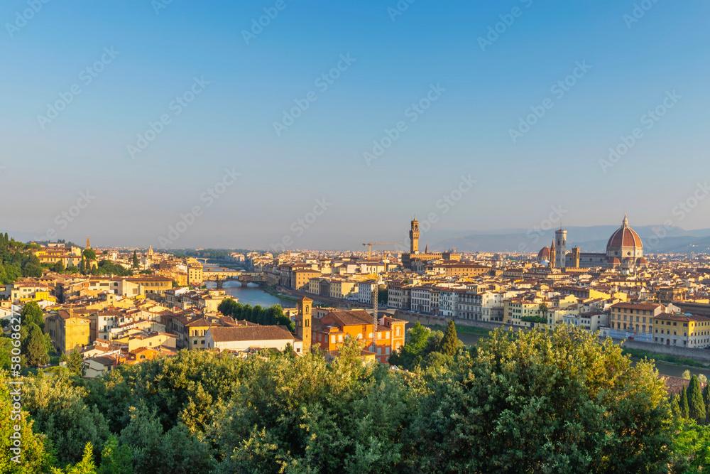 Florence Italy, city skyline and Arno river