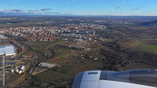 Approach to Adolfo Suárez Madrid-Barajas airport in Spain, Europe 