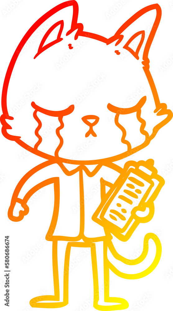 warm gradient line drawing crying cartoon business cat warm gradient line drawing crying cartoon business cat