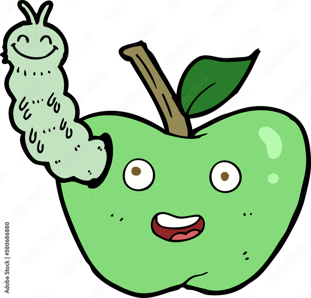 cartoon apple with bug cartoon apple with bug