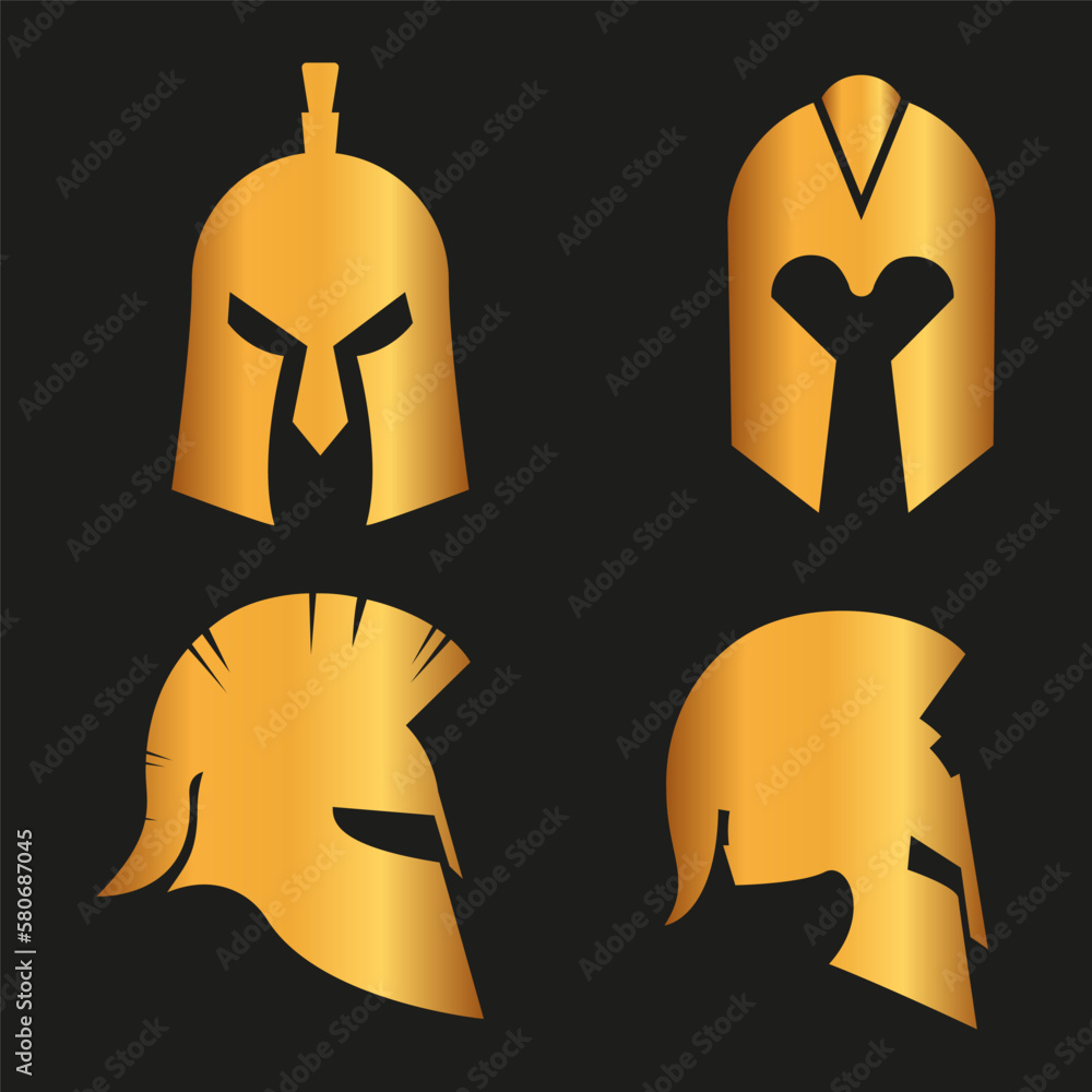 Spartan silhouettes helmet isolated from the background. Roman or Greek warrior helmet vector set. Spartan silhouettes helmet isolated from the background. Roman or Greek warrior helmet vector set.