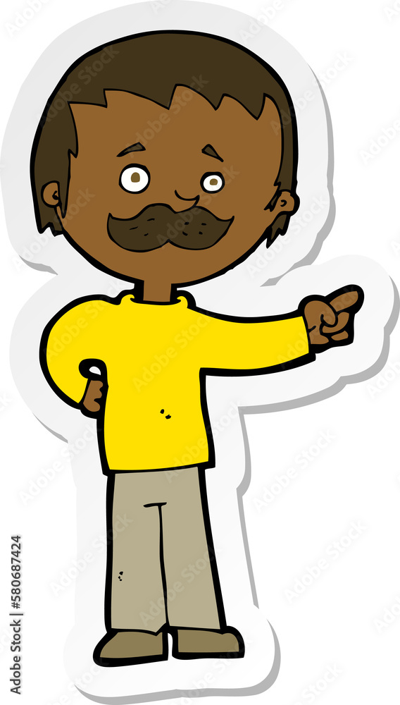 sticker of a cartoon man with mustache pointing sticker of a cartoon man with mustache pointing