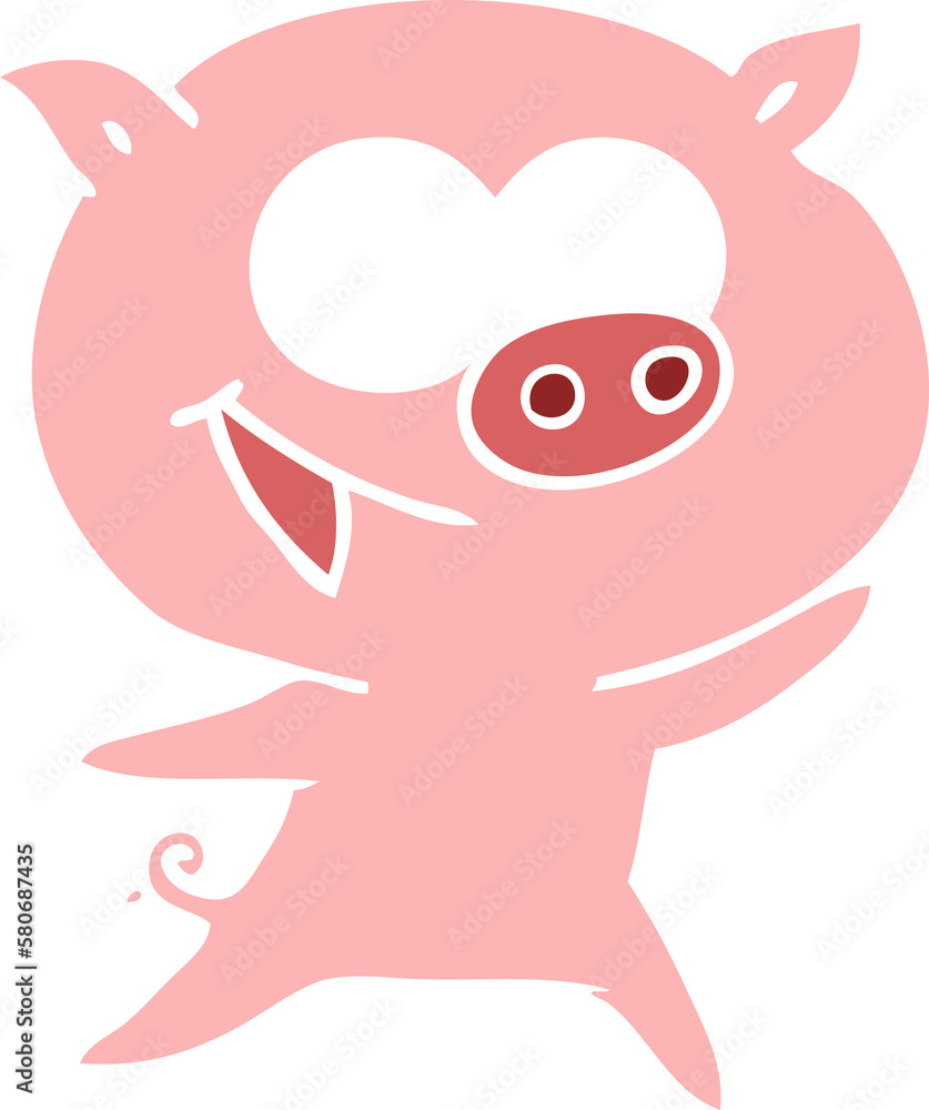Fototapeta premium cheerful pig flat color style cartoon