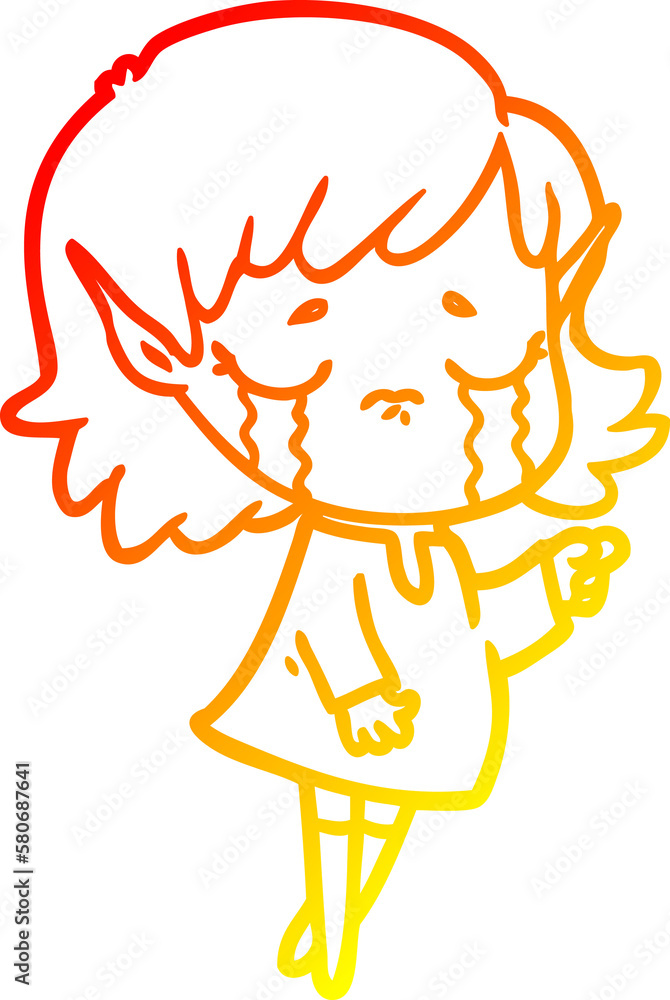 warm gradient line drawing cartoon crying elf girl warm gradient line drawing cartoon crying elf girl