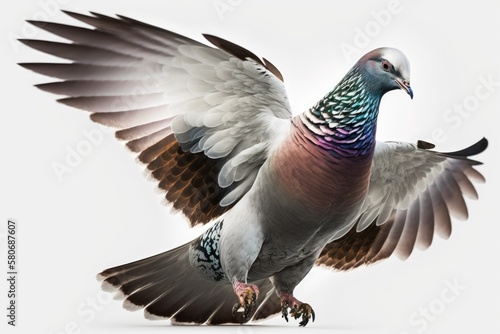 Highflier pigeon in front of a white background in Budapest. Generative AI © AkuAku
