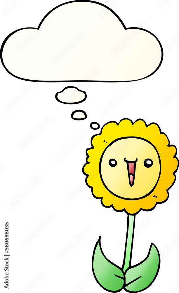 cartoon flower and thought bubble in smooth gradient style cartoon flower and thought bubble in smooth gradient style