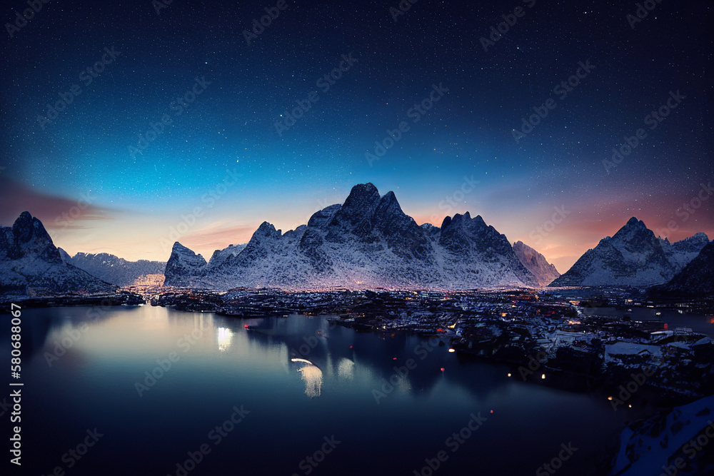 sunset over the snowy mountains