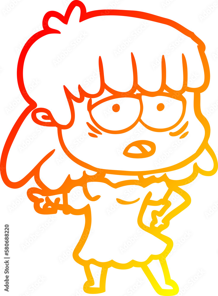 warm gradient line drawing cartoon tired woman warm gradient line drawing cartoon tired woman