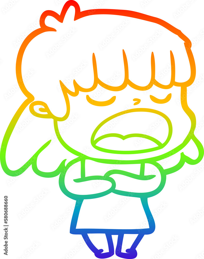 rainbow gradient line drawing cartoon woman talking loudly rainbow gradient line drawing cartoon woman talking loudly