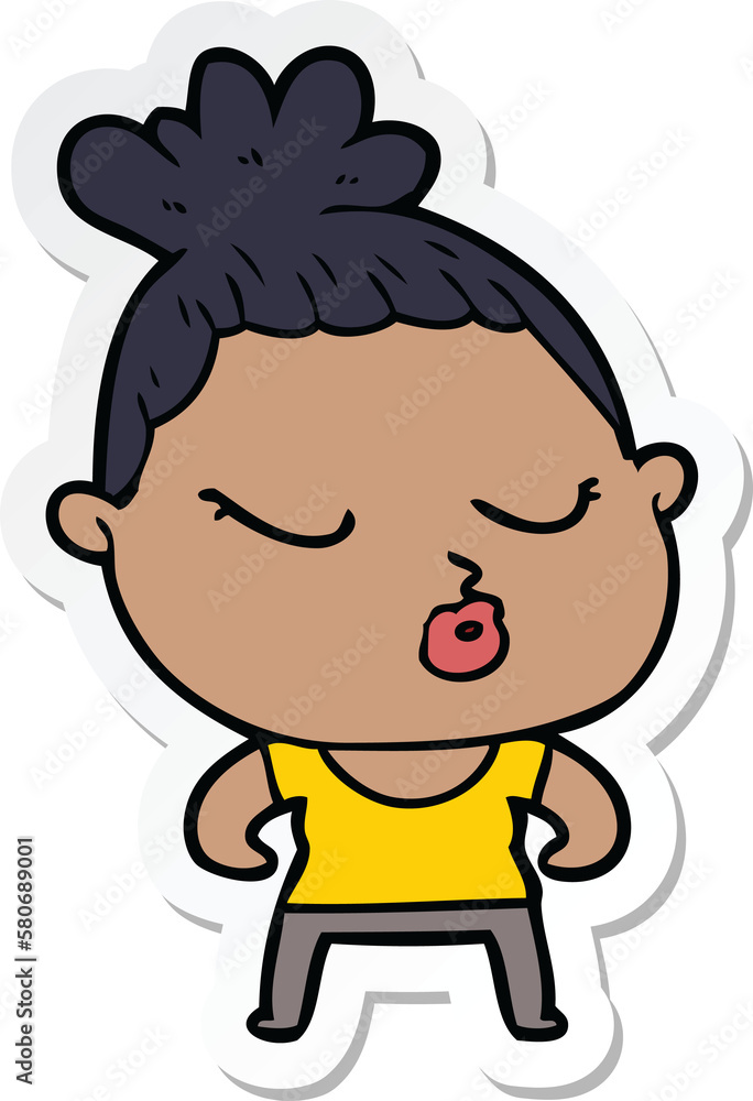 sticker of a cartoon calm woman sticker of a cartoon calm woman